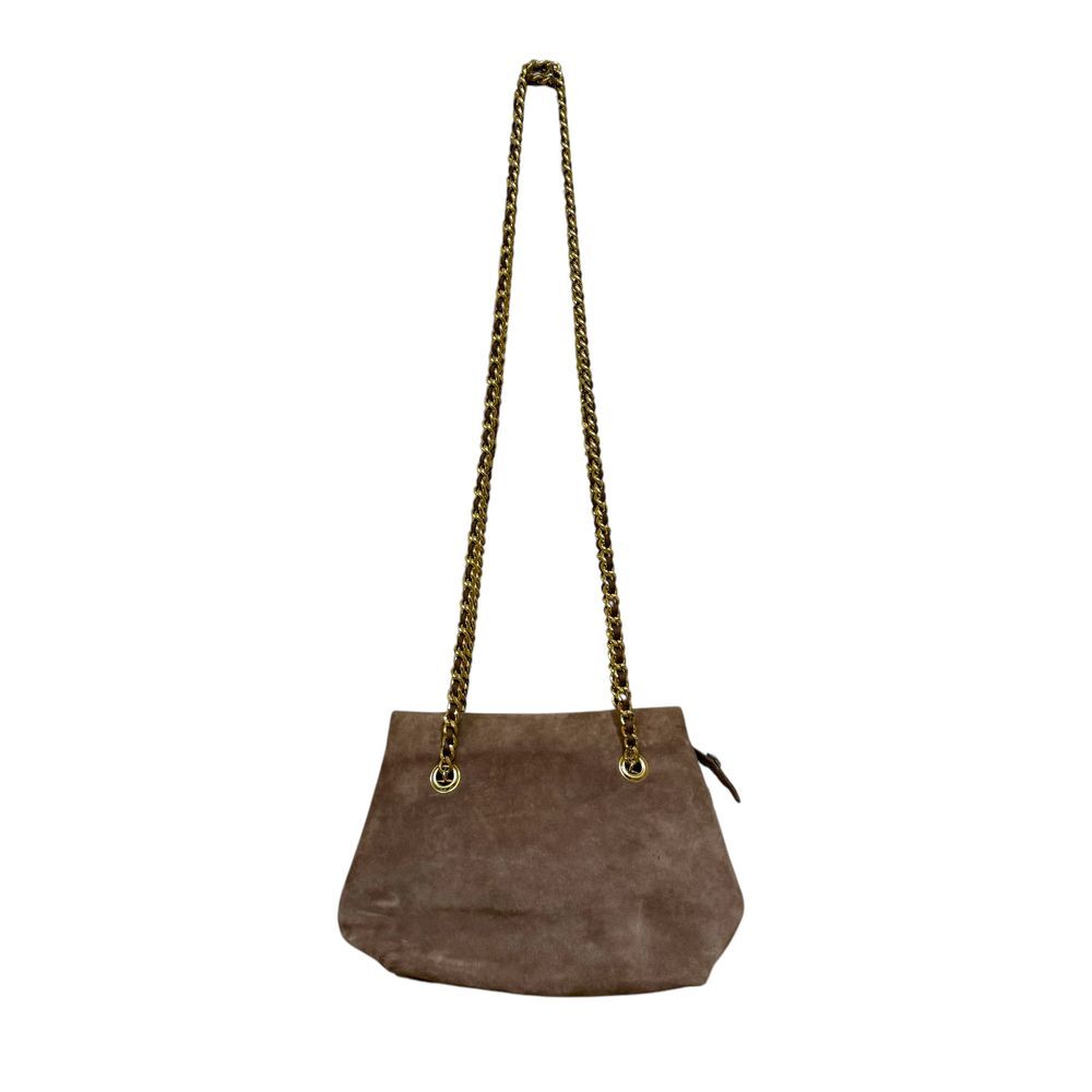 Taupe Suede Shoulder Bag with‎ Gold Chain Strap Classic Purse - Picture 2 of 10
